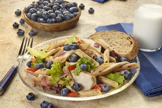 Blueberry Chicken Pasta Salad with Field Greens