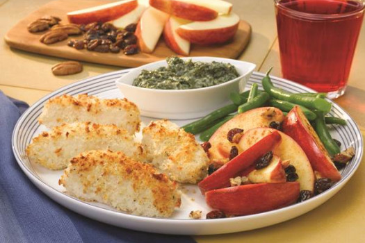 Easy Oven Fish with Spinach Basil Dipping Sauce & Spiced Apples