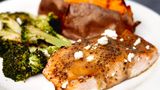 Easy Sheet Pan Roasted Greek Salmon and Broccoli