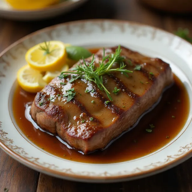 Braised Flank Steak with Lemon and Garlic