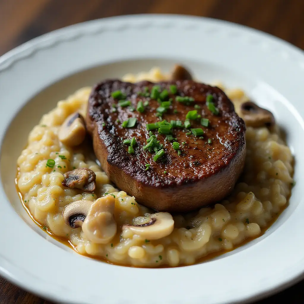 Rib-Eye Steak and Mushroom Risotto