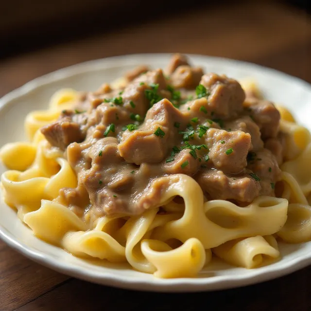 Creamy Beef Tips with Egg Noodles