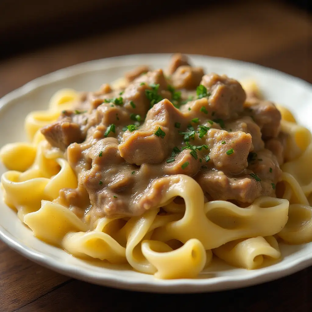 Creamy Beef Tips with Egg Noodles