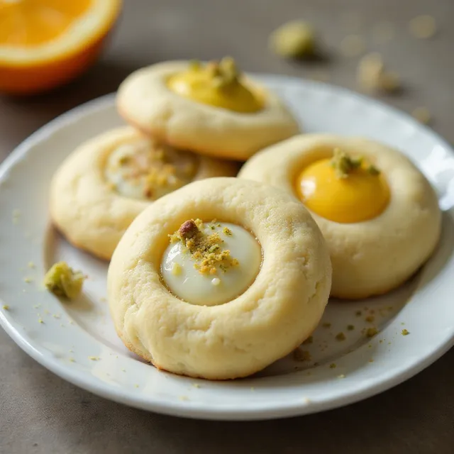 White Chocolate-Orange-Pistachio Thumbprint Cookies