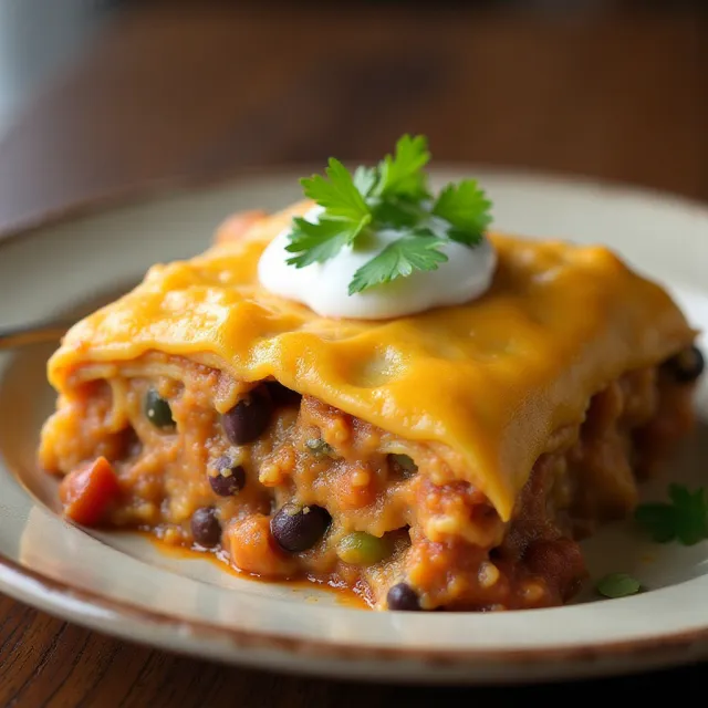 Layered Chicken and Black Bean Enchilada Casserole