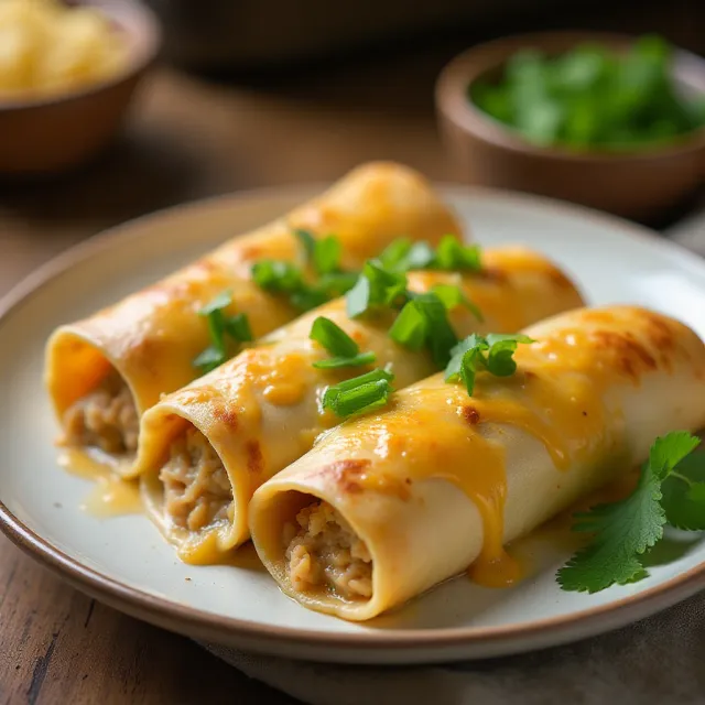 Chicken Enchiladas with Creamy Green Chile Sauce