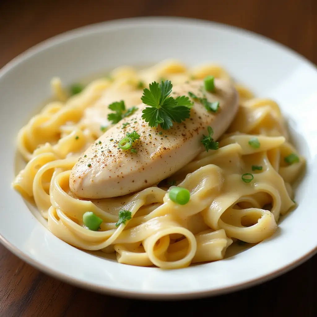 Creamy Chicken on Linguine