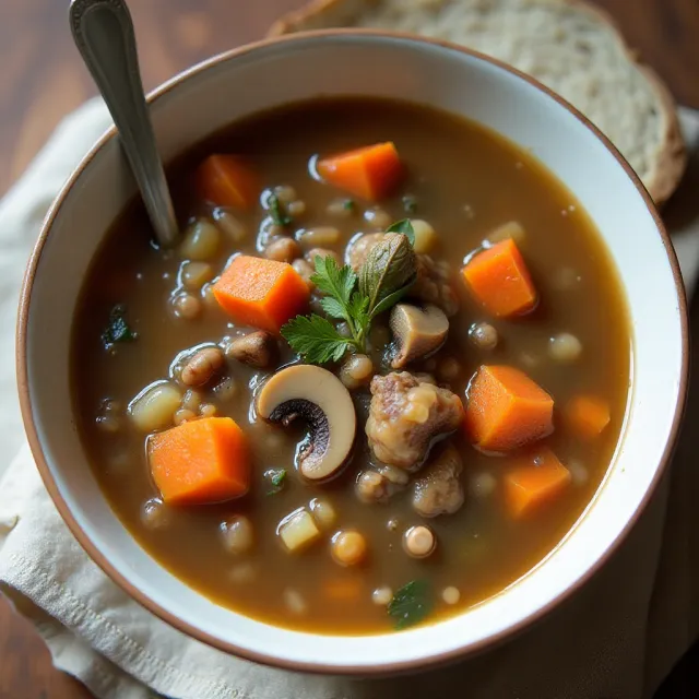 Barley, Lentil, and Mushroom Soup
