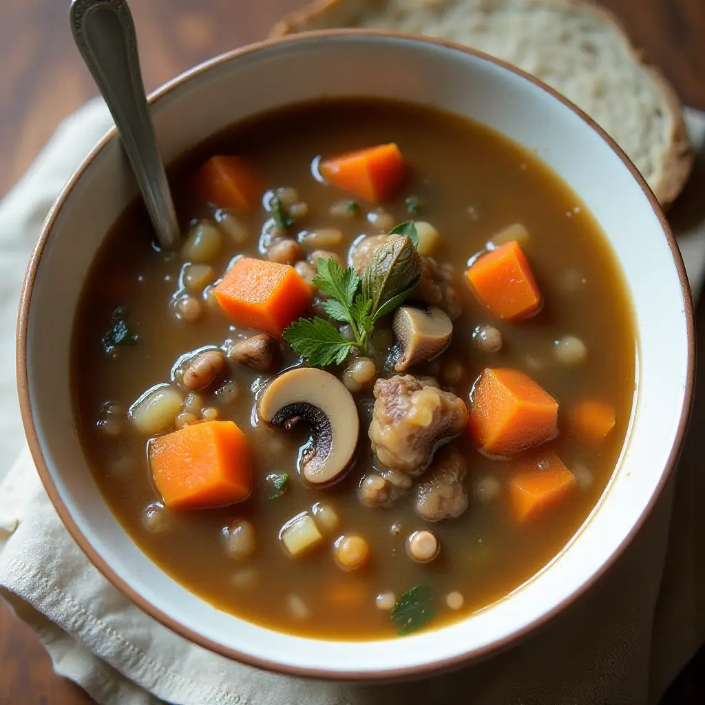 Barley, Lentil, and Mushroom Soup