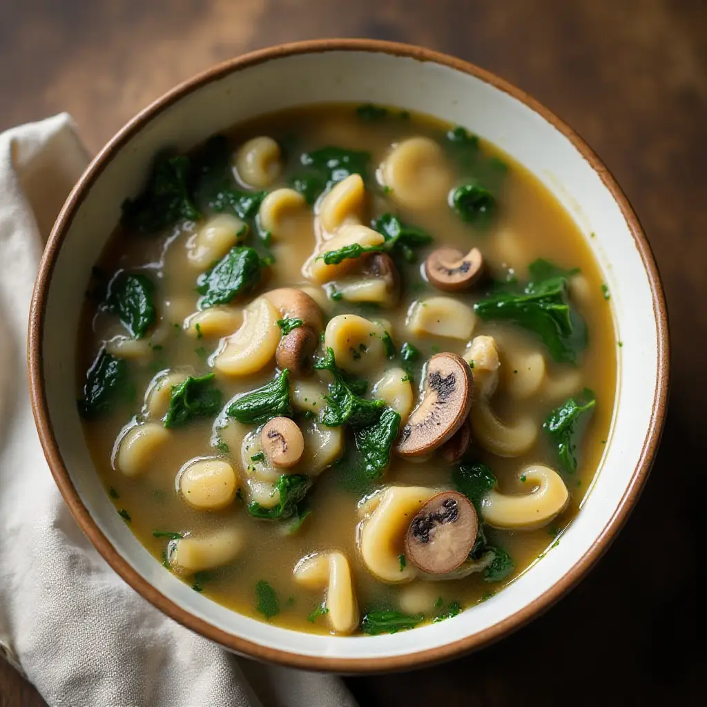 Spinach and Mushroom Soup with Spaetzle