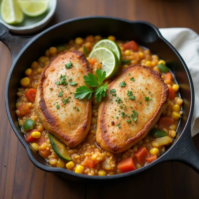 Tex-Mex Pork Chops and Rice Skillet