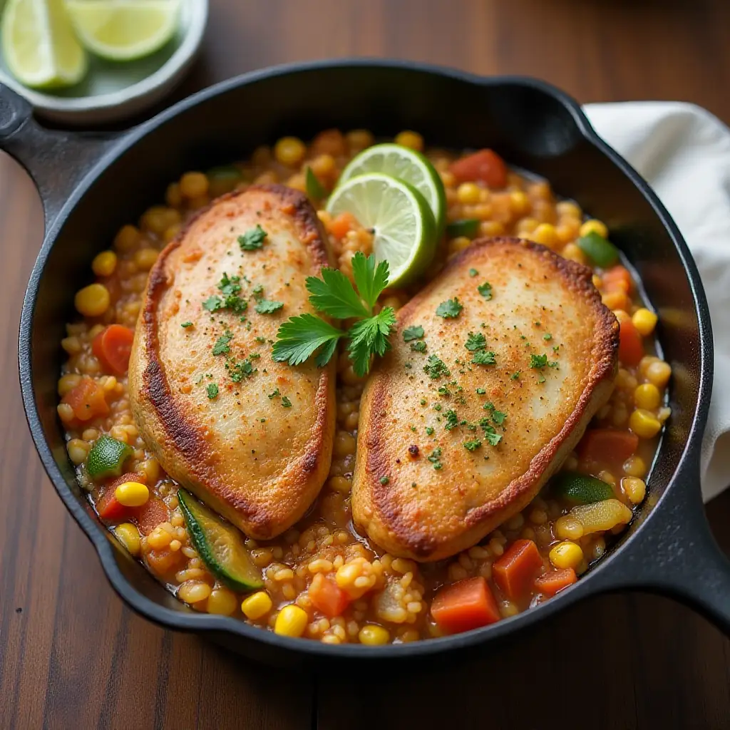Tex-Mex Pork Chops and Rice Skillet