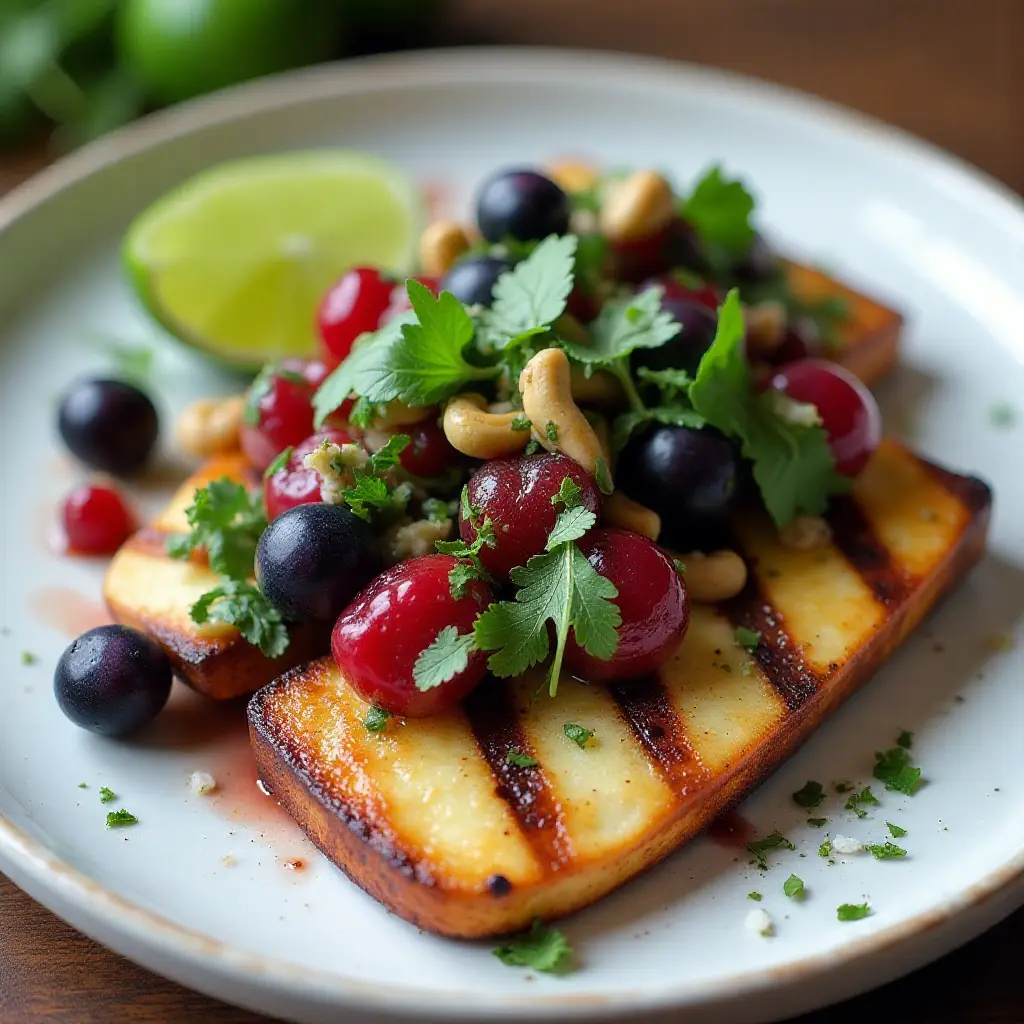 Grilled Halloumi with Herbed Berry Salsa