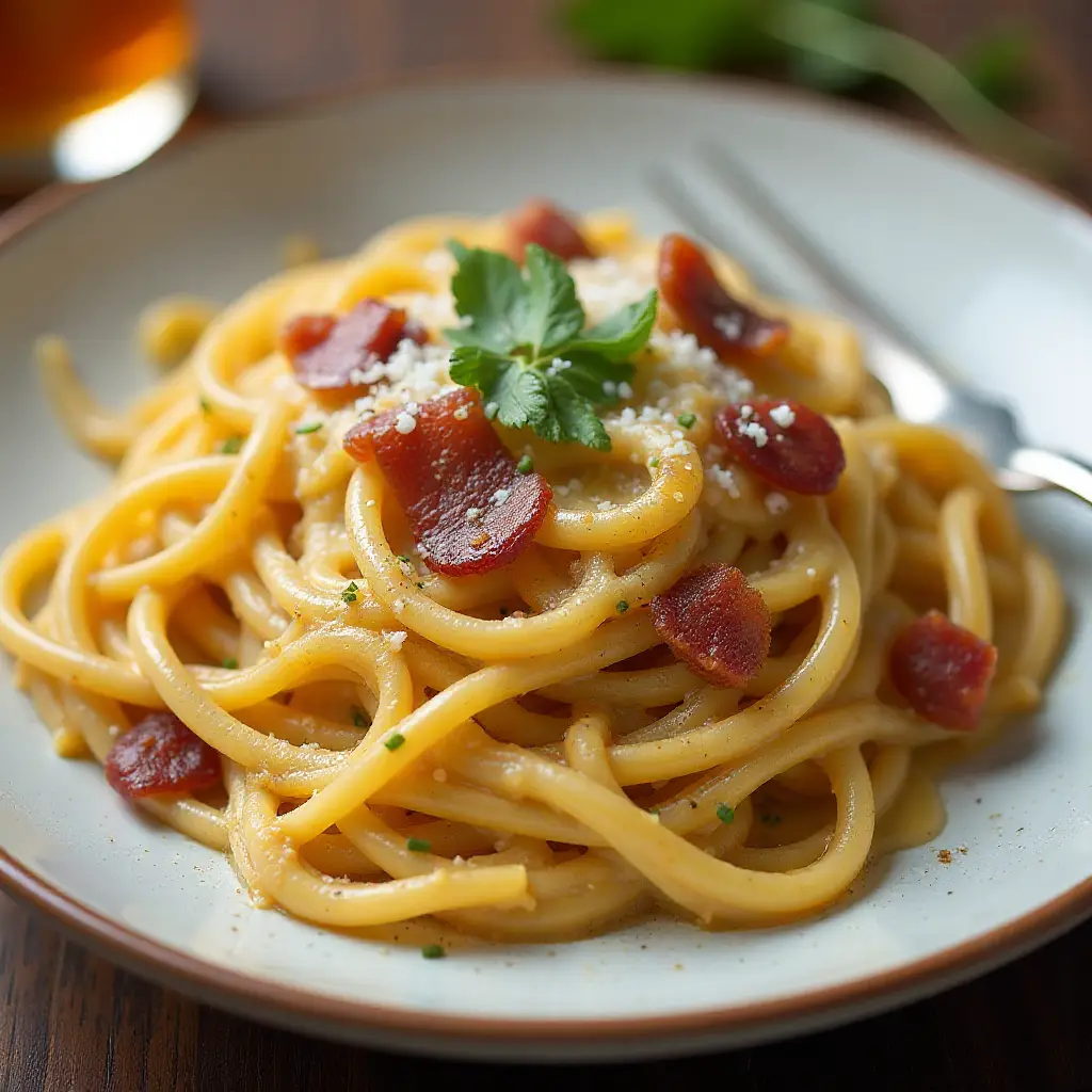 Maple Syrup-Glazed Bacon Breakfast Carbonara