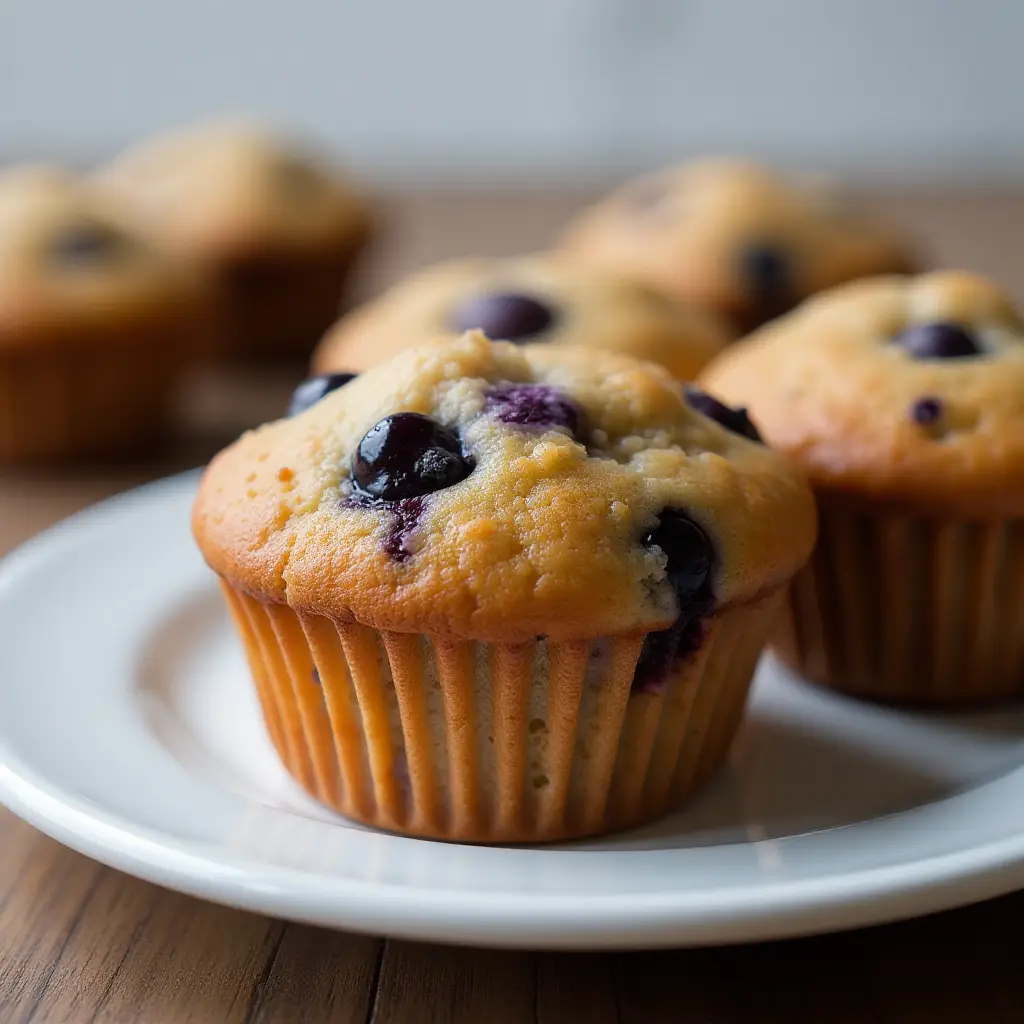 Fluffy Low-Fat Vegan Blueberry Muffins