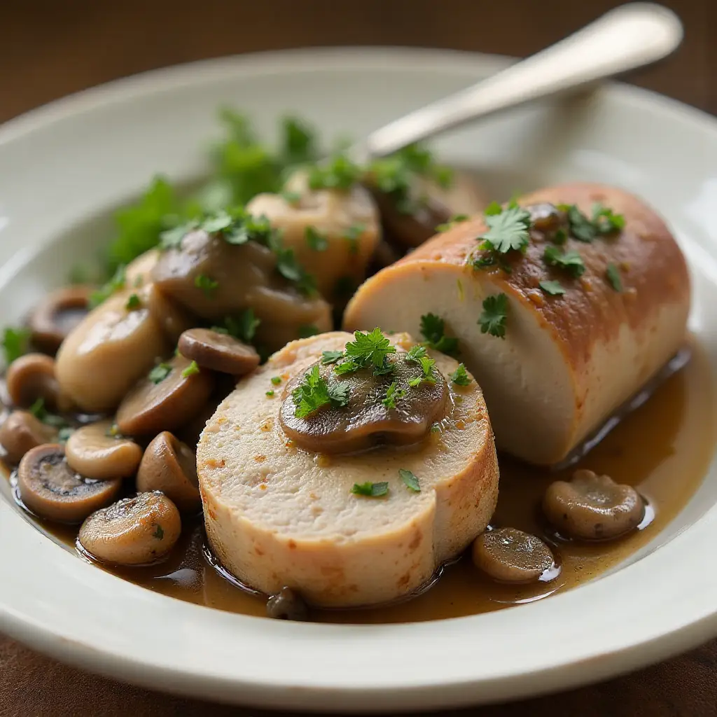 Garlic Pork Tenderloin with Mushroom Gravy