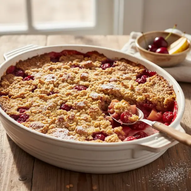 Pear and Sour Cherry Crisp