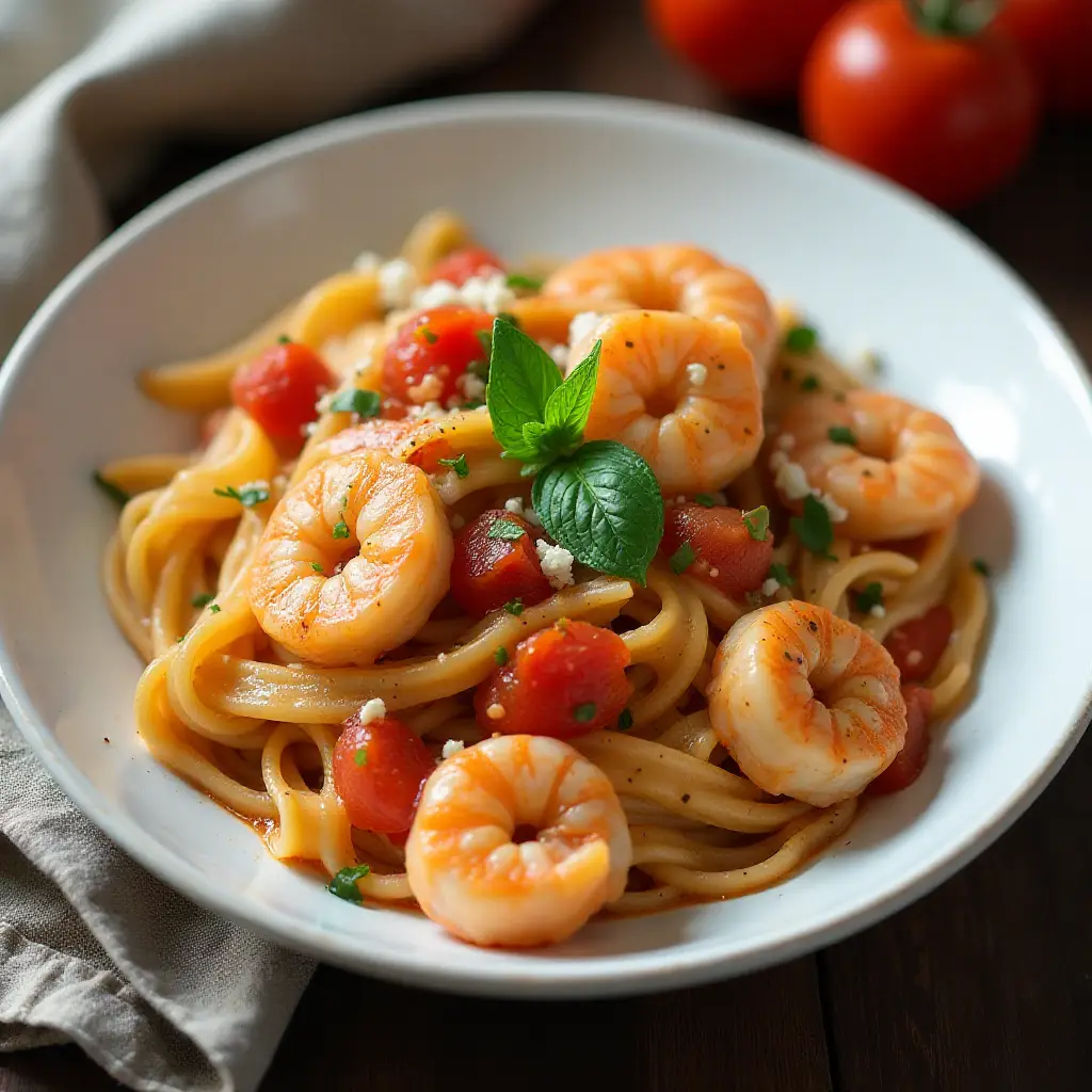 Shrimp and Feta Cheese Pasta