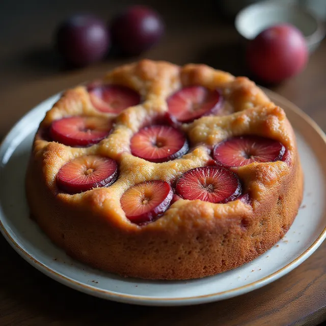 Plum Almond Upside Down Cake