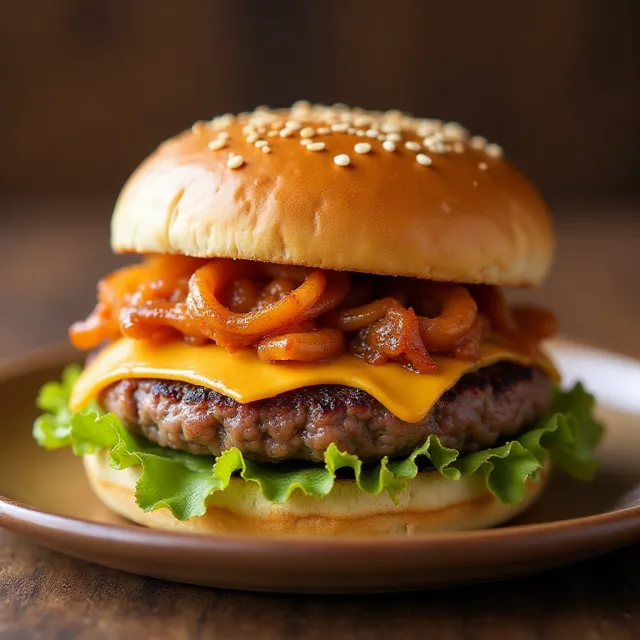 Copycat Red Robin Whiskey River BBQ Burger with Onion Straws
