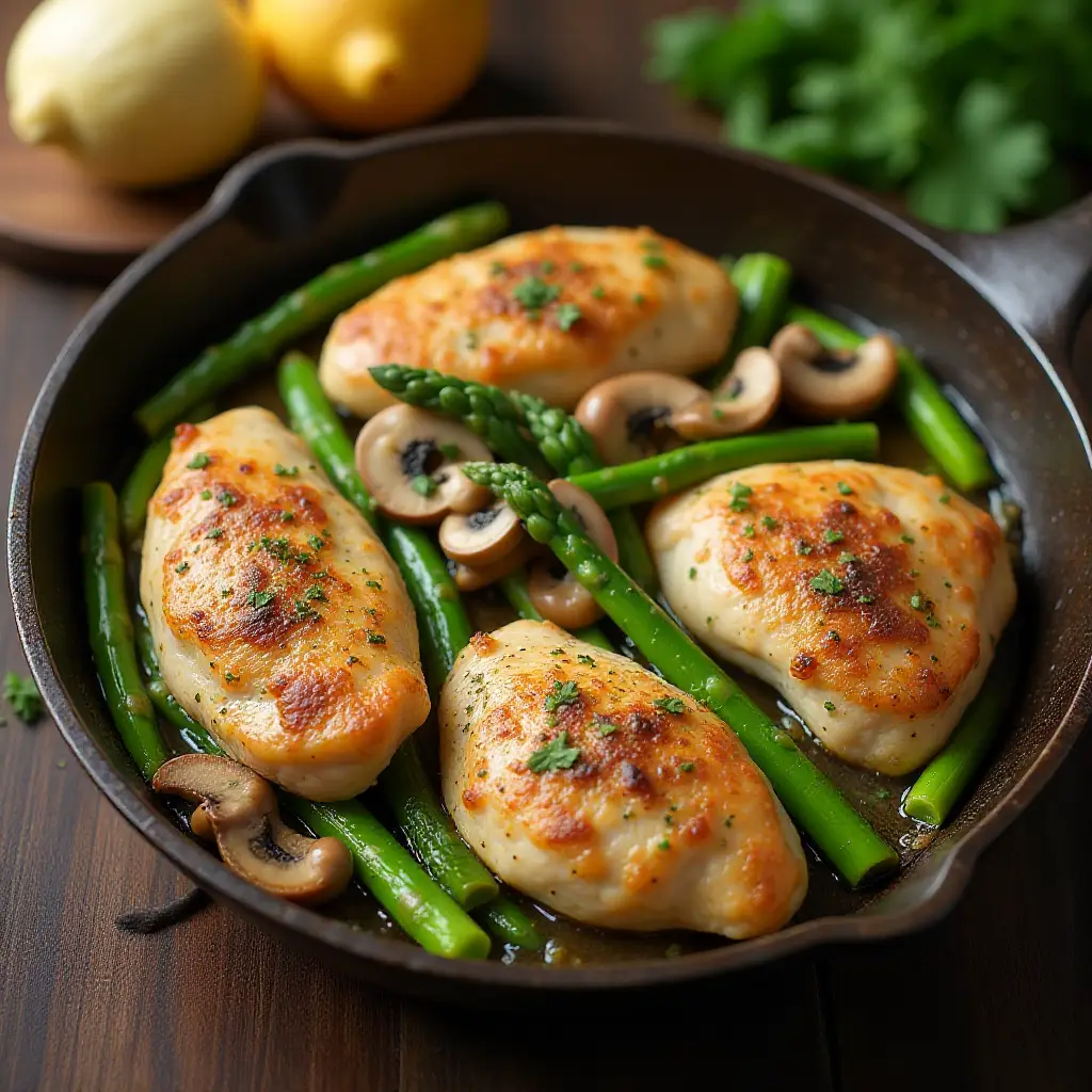 Chicken, Asparagus, and Mushroom Skillet