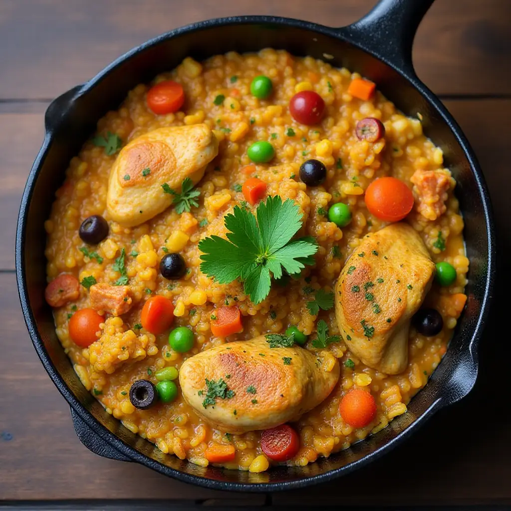 Brown Rice, Chicken, and Chorizo Paella