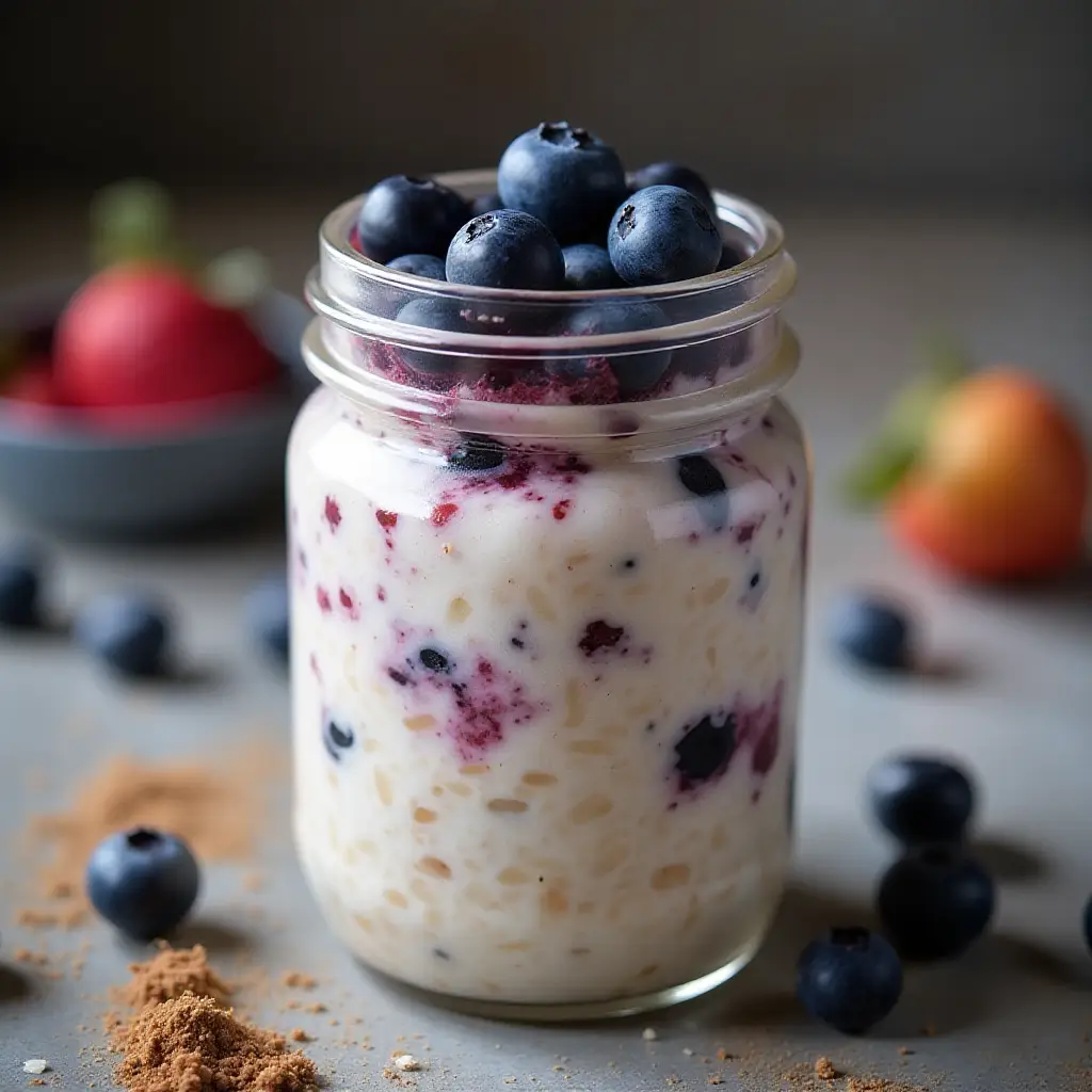 Blueberry-Cinnamon Overnight Oats with Greek Yogurt