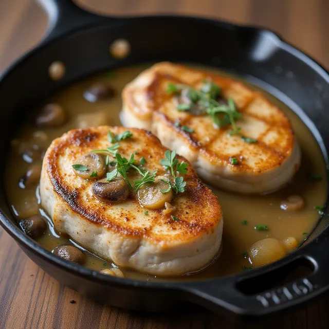 Skillet Pork Chops with Mushroom Gravy