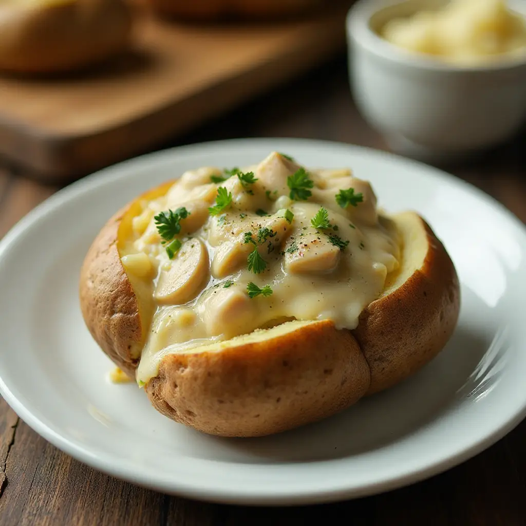 Chicken Stroganoff-Stuffed Baked Potatoes