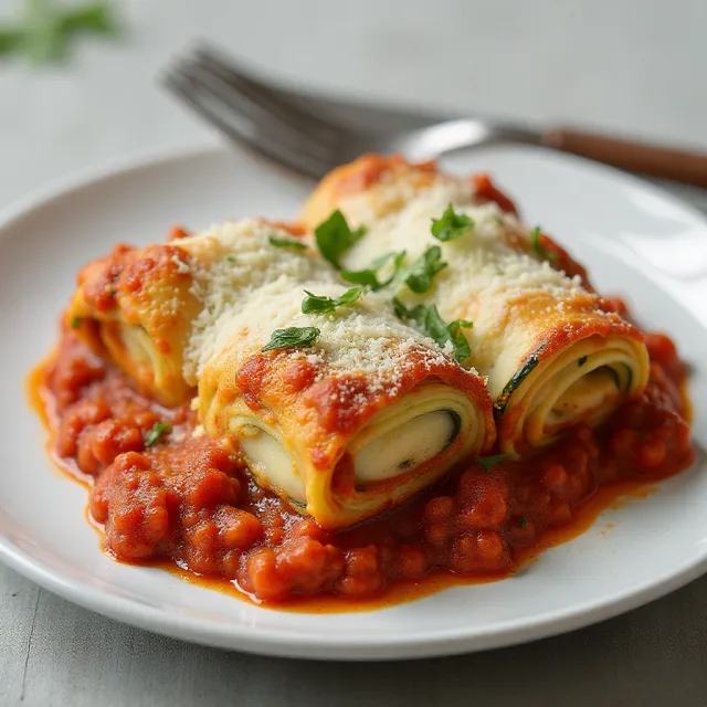 Zucchini Roll Lasagna on Turkey Bolognese