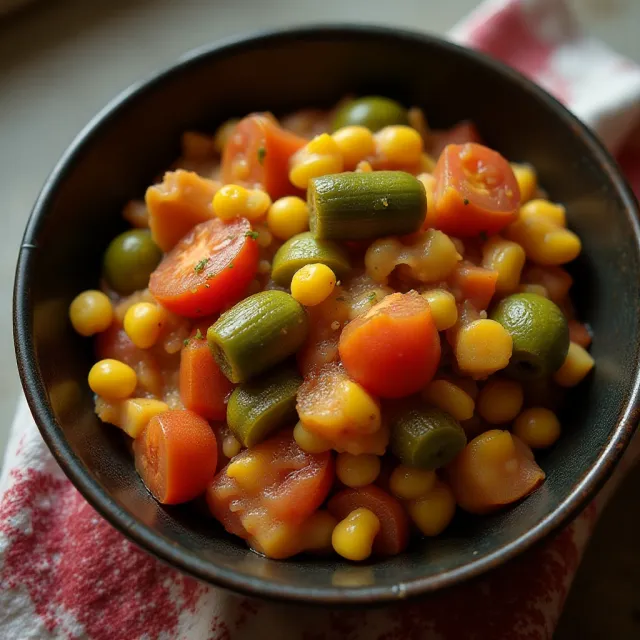 Okra, Corn and Tomatoes