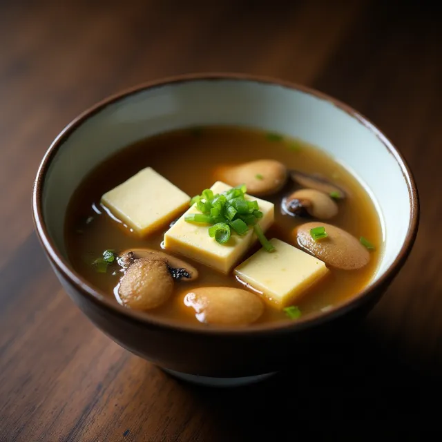 Japanese Soup with Tofu and Mushrooms