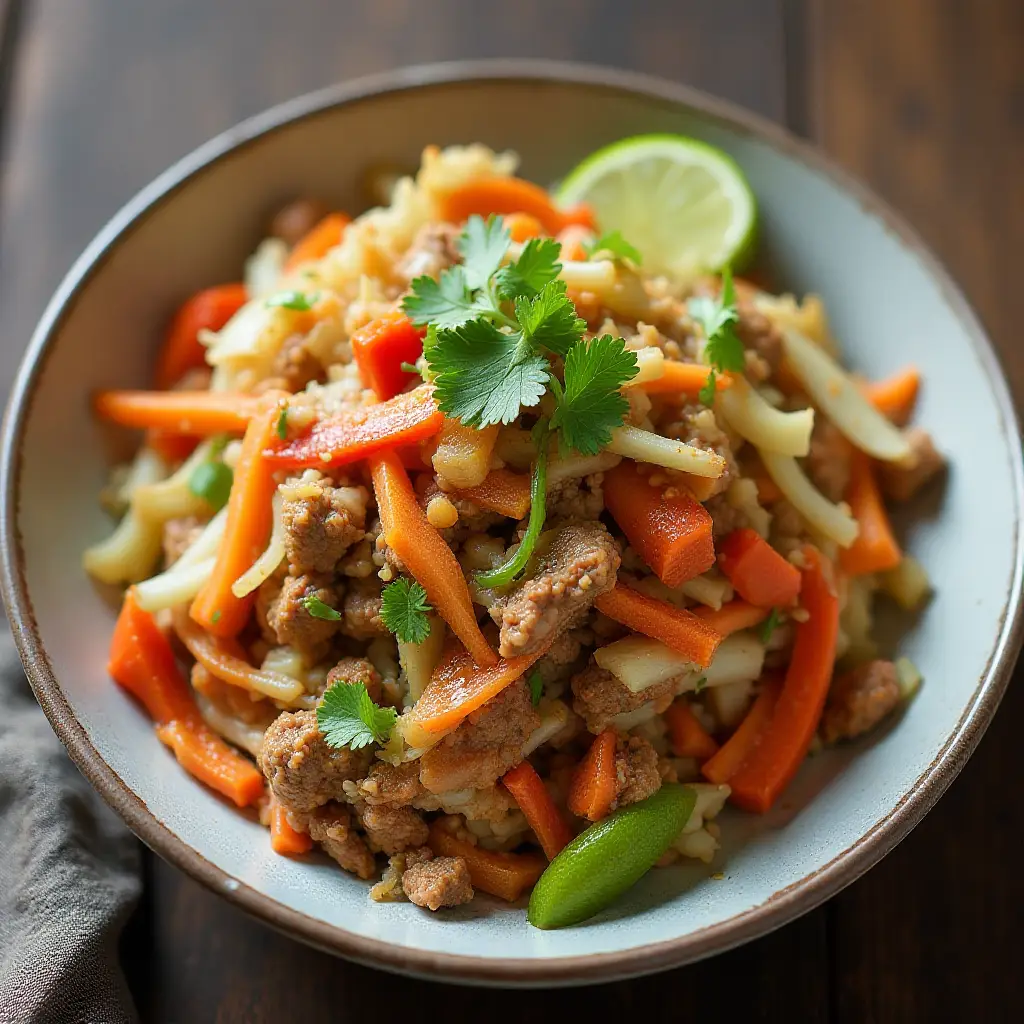 Sesame Ginger Ground Beef Slaw