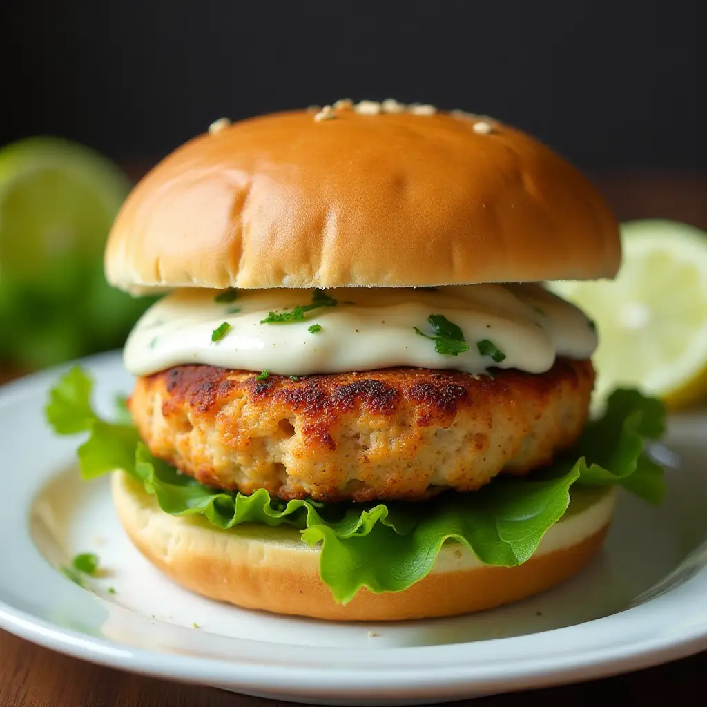 Salmon Burgers with Lemon Basil Mayo