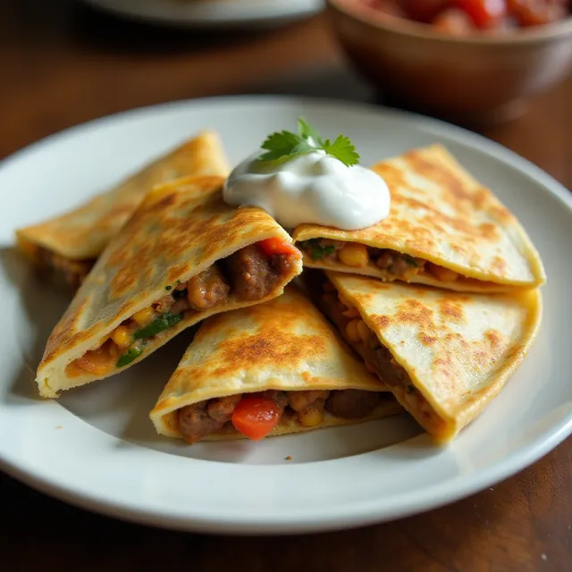 Andouille and Poblano Quesadillas