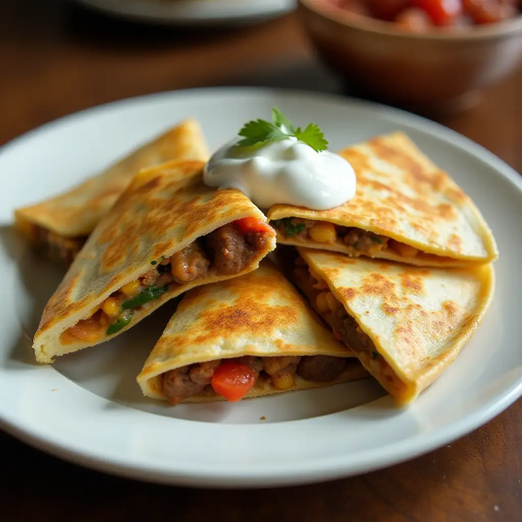 Andouille and Poblano Quesadillas