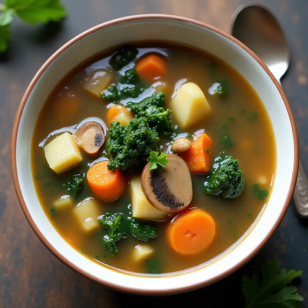 Vegan Mushroom and Kale Soup