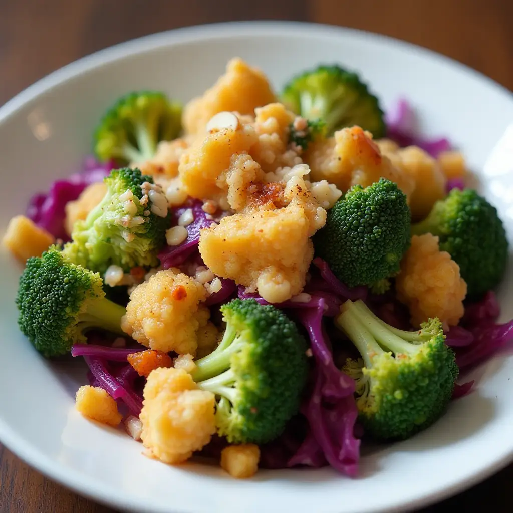 Cauliflower and Broccoli Salad with Honey-Soy Dressing