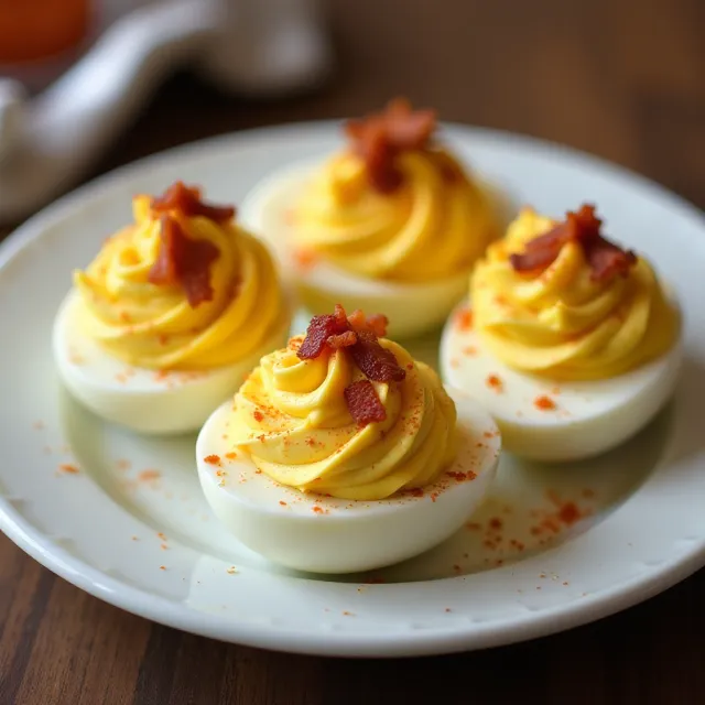Sriracha Deviled Eggs with Bacon
