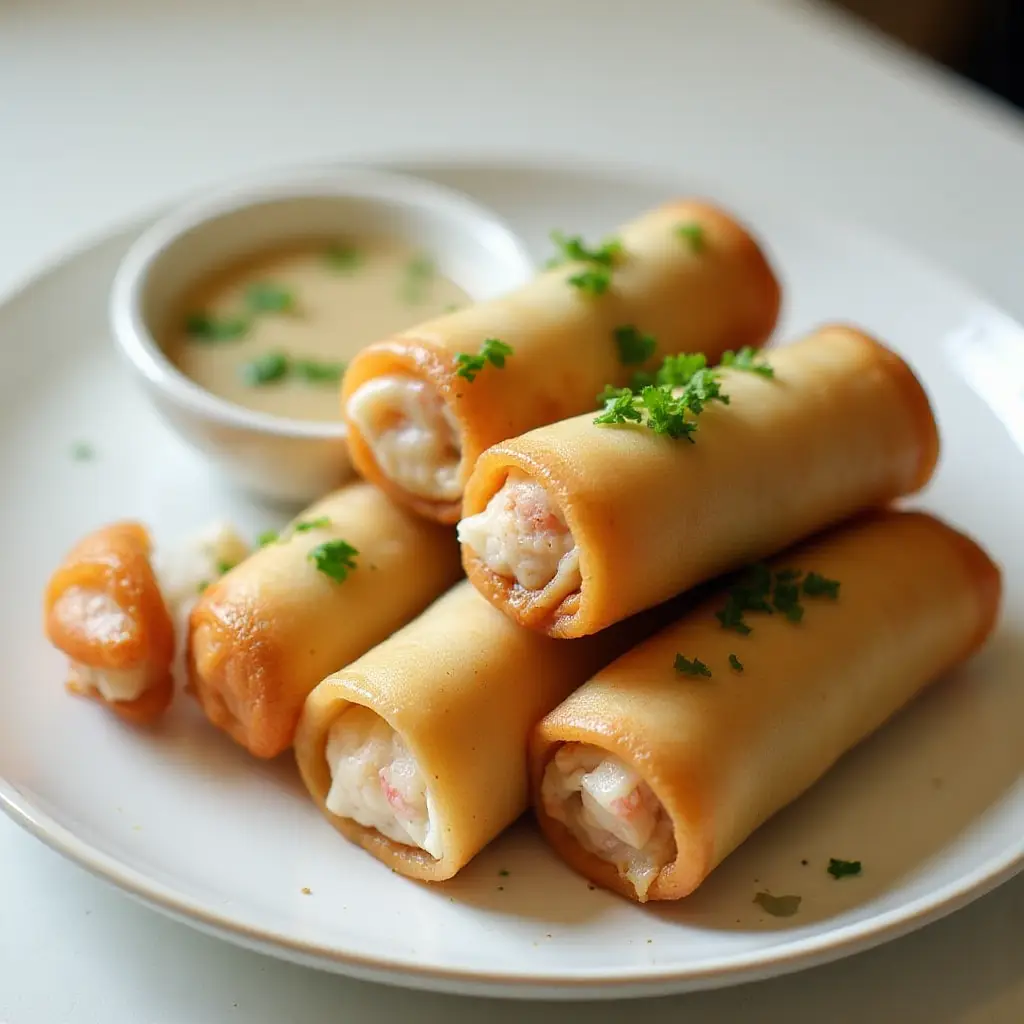 Crab-Filled Egg Rolls With Ginger-Lime Dipping Sauce