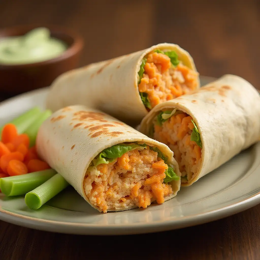 Buffalo Chicken and Rice Wraps