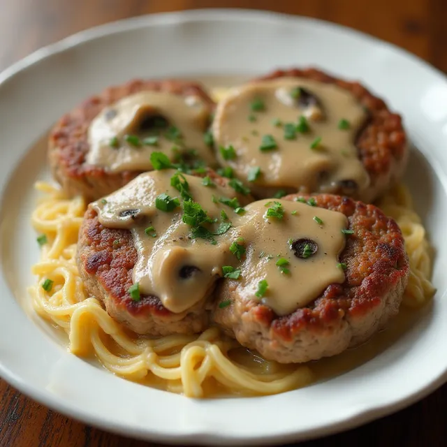 Hamburger Steaks with Creamy Mushroom Gravy