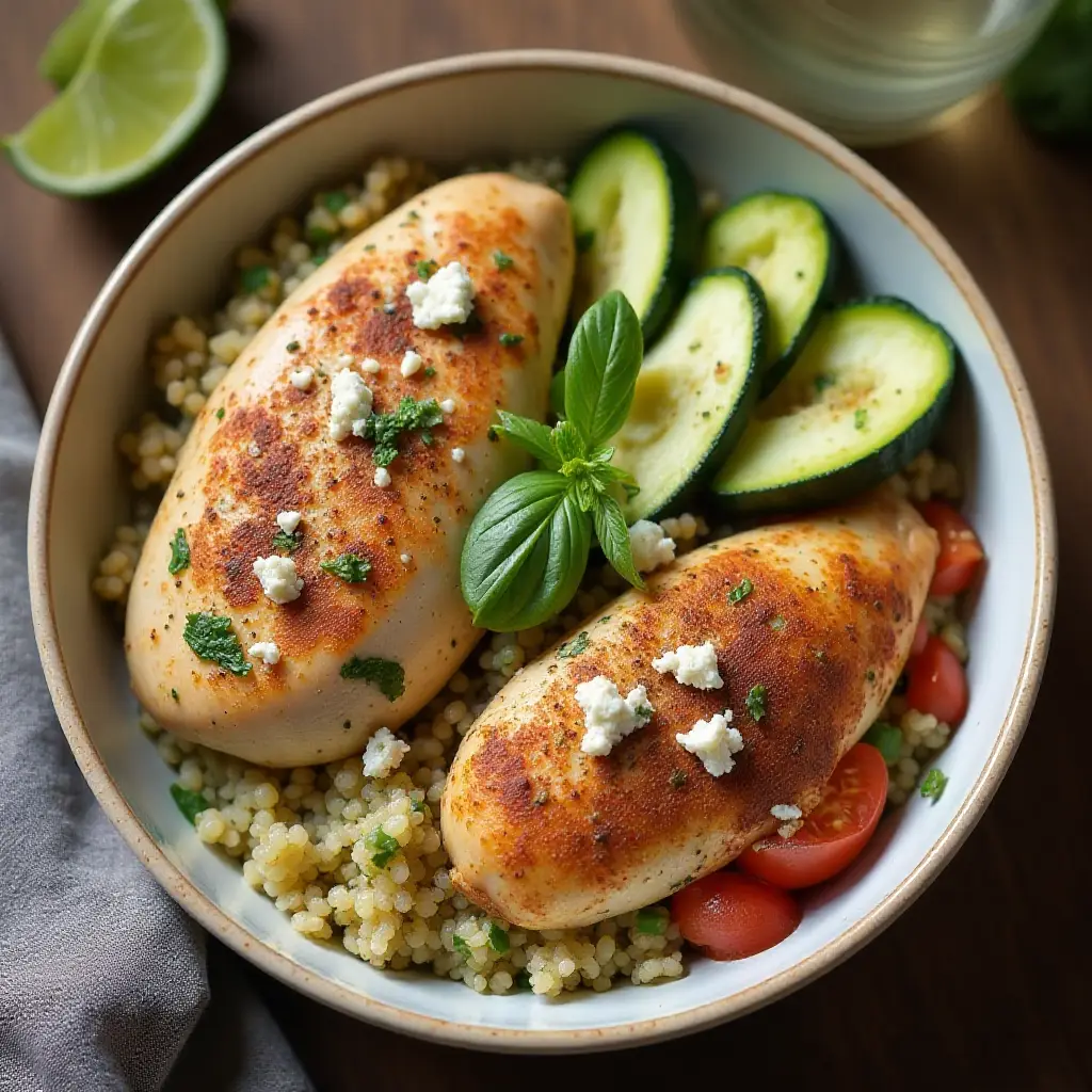 Air Fryer Pesto Chicken Quinoa Bowl