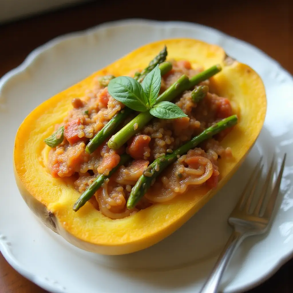 Roasted Spaghetti Squash with Ground Turkey and Vegetables