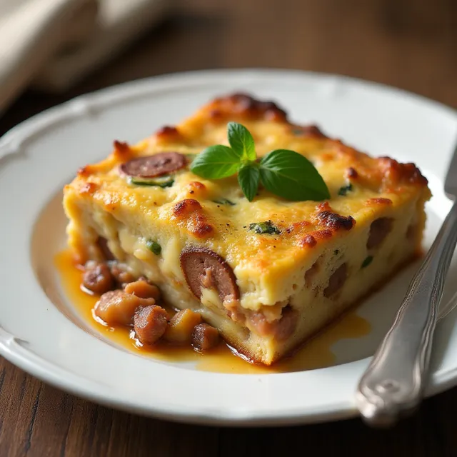 Bison Sausage, Apple and Sage Strata