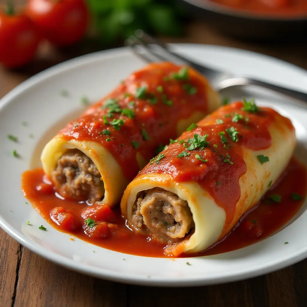 Stuffed Cabbage Rolls with Tomato Sauce