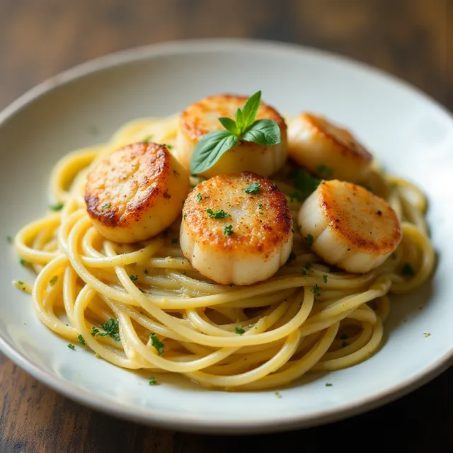 Savory Sea Scallops and Angel Hair Pasta