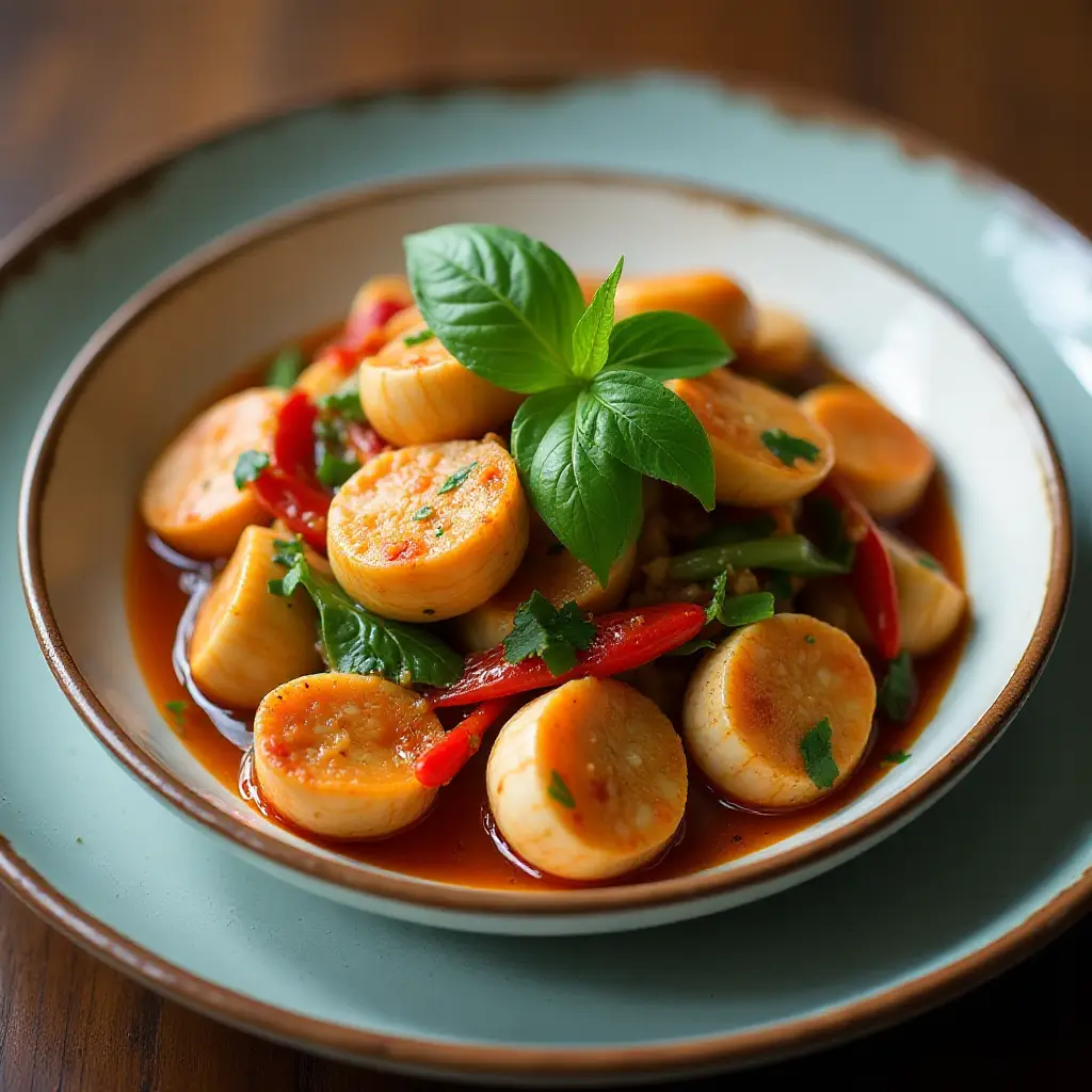 Hoy Lai Pad Nam Prik Pow (Clams with Chili Paste and Basil)