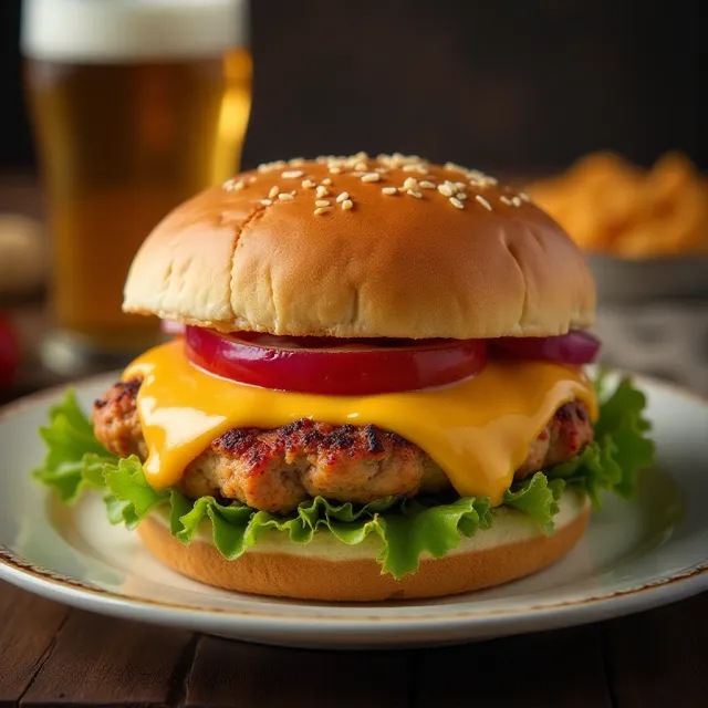 Spicy Chicken Burger with Beer Cheese Sauce