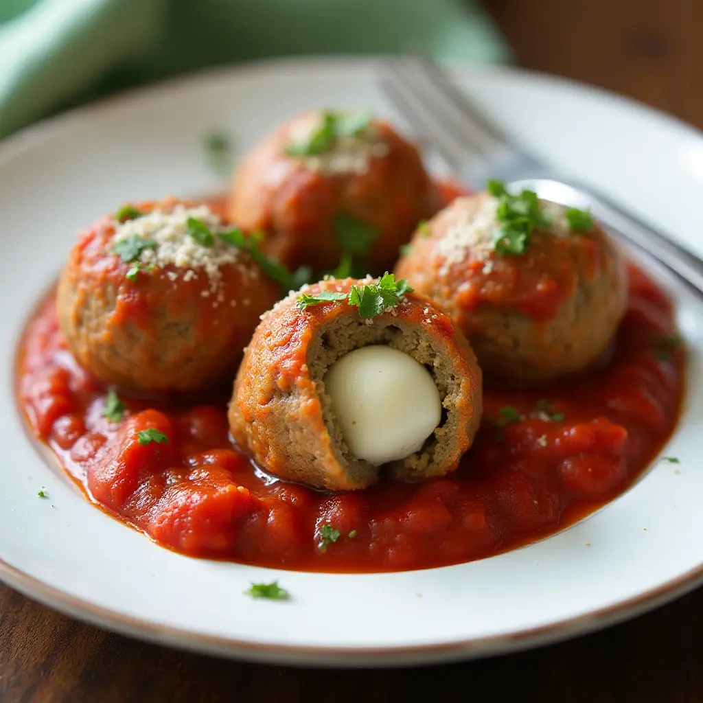 Mozzarella-Stuffed Pesto Turkey Meatballs